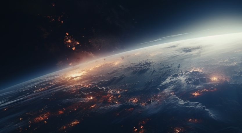 Graphic of the earth from space with areas that look like nuclear explosions to illustrate the article What Does the Bible Say About the End of Days?