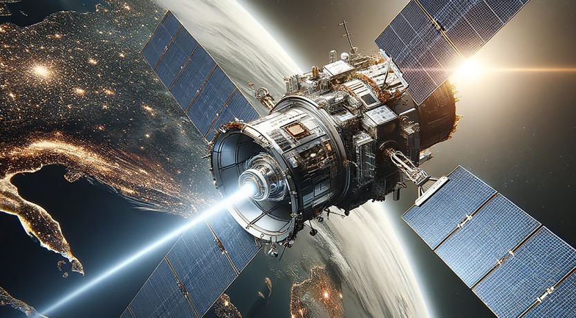 Illustration of a satellite involved in space war to represent the article 